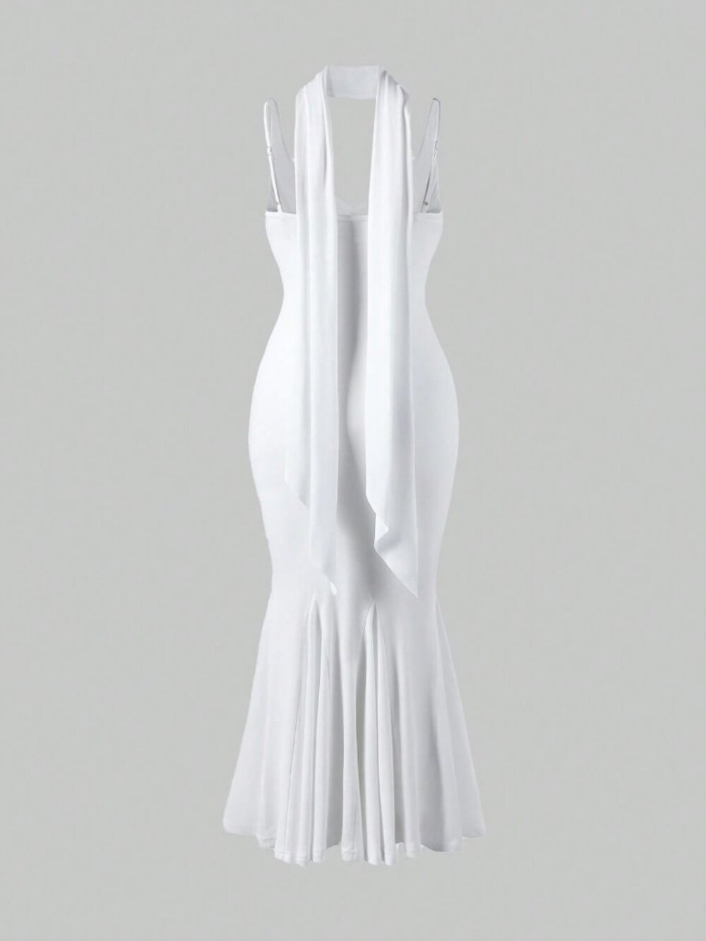 White Elegant Women's Casual Backless Ribbon Strap Knit Dress Party Vacation - Picture 8 of 8